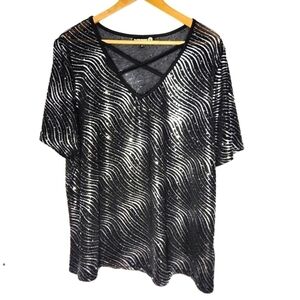 𝅺plus Size Claire France sparkle Sequined Sheer Top